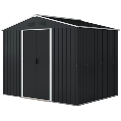 8' x 6' Outdoor Storage Shed, Metal Garden Tool Storage House with Lockable Sliding Doors and Vents for Backyard Patio Lawn, Charcoal Grey