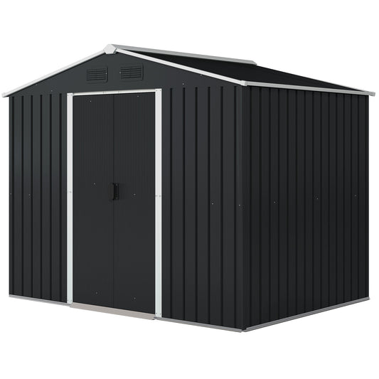 8' x 6' Outdoor Storage Shed, Metal Garden Tool Storage House with Lockable Sliding Doors and Vents for Backyard Patio Lawn, Charcoal Grey