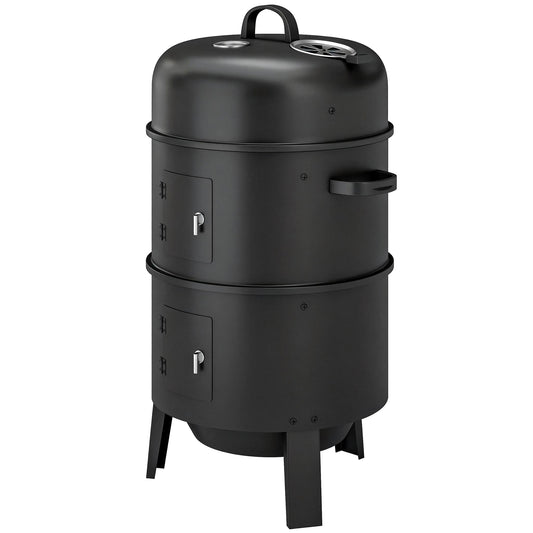 3-in-1 Vertical Charcoal Smoker with 2 Grill Grates, Built-in Thermometer, Adjustable Vent, 2 Doors