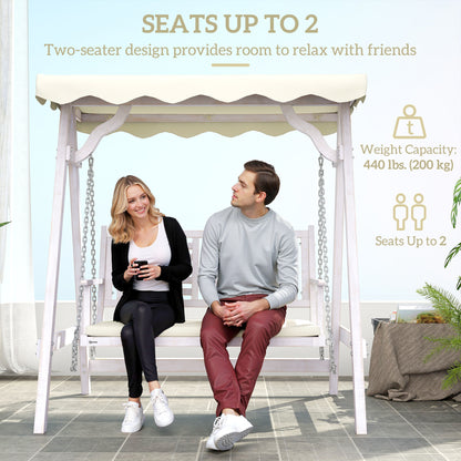2 Seater Patio Swing with Stand, Canopy and Cushion, Outdoor Swing Chair Wooden Swinging Bench