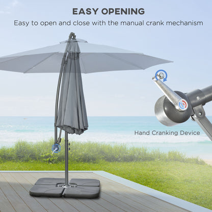 9.6ft Offset Patio Umbrella Garden Hanging Parasol Banana Cantilever Umbrella with Base, Crank, Dark Grey