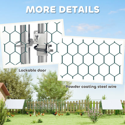 Metal Chicken Coop with Water- and UV-Protection Cover for Backyard Hen, Duck, Rabbit, 39.4' x 9.8' x 6.4'