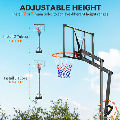 Soozier 4.1-8.5ft Adjustable Basketball Hoop with 33" Shatterproof Board, 18" Rim, Wheels and Fillable Base, for Teens Adults