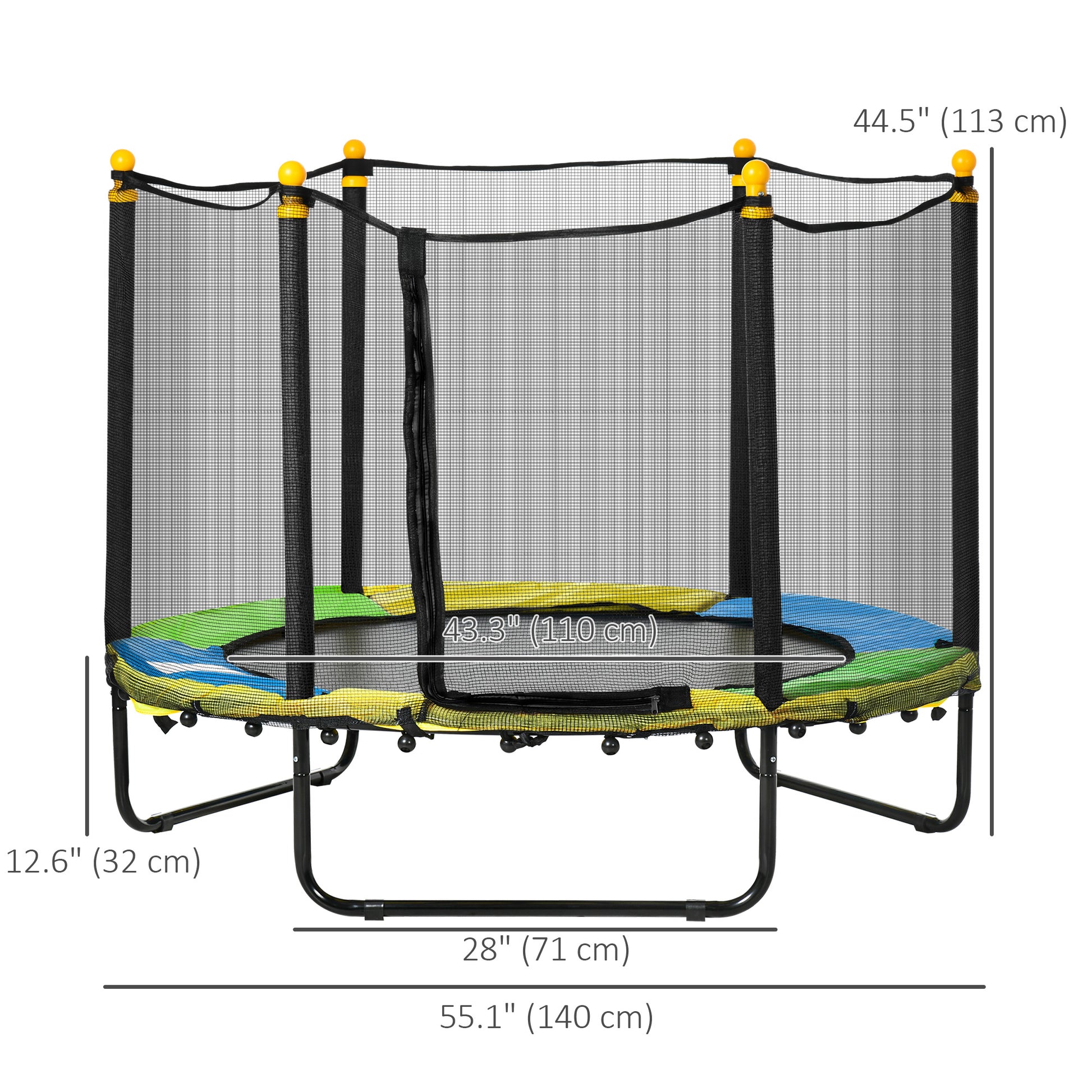Qaba 4.6FT Trampoline for Kids with Enclosure Net for Ages 3-6, Indoor Outdoor Use, Black