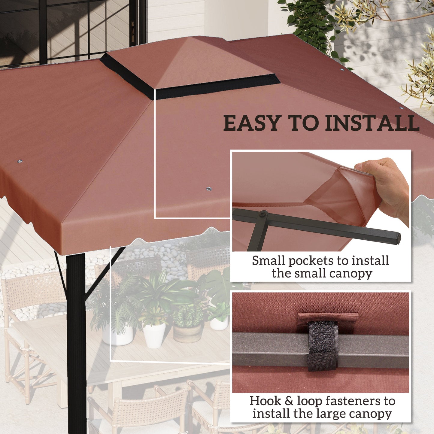 10' x 10' Gazebo Replacement Canopy, Gazebo Top Cover with Double Vented Roof for Garden Patio Outdoor TOP ONLY, Coffee