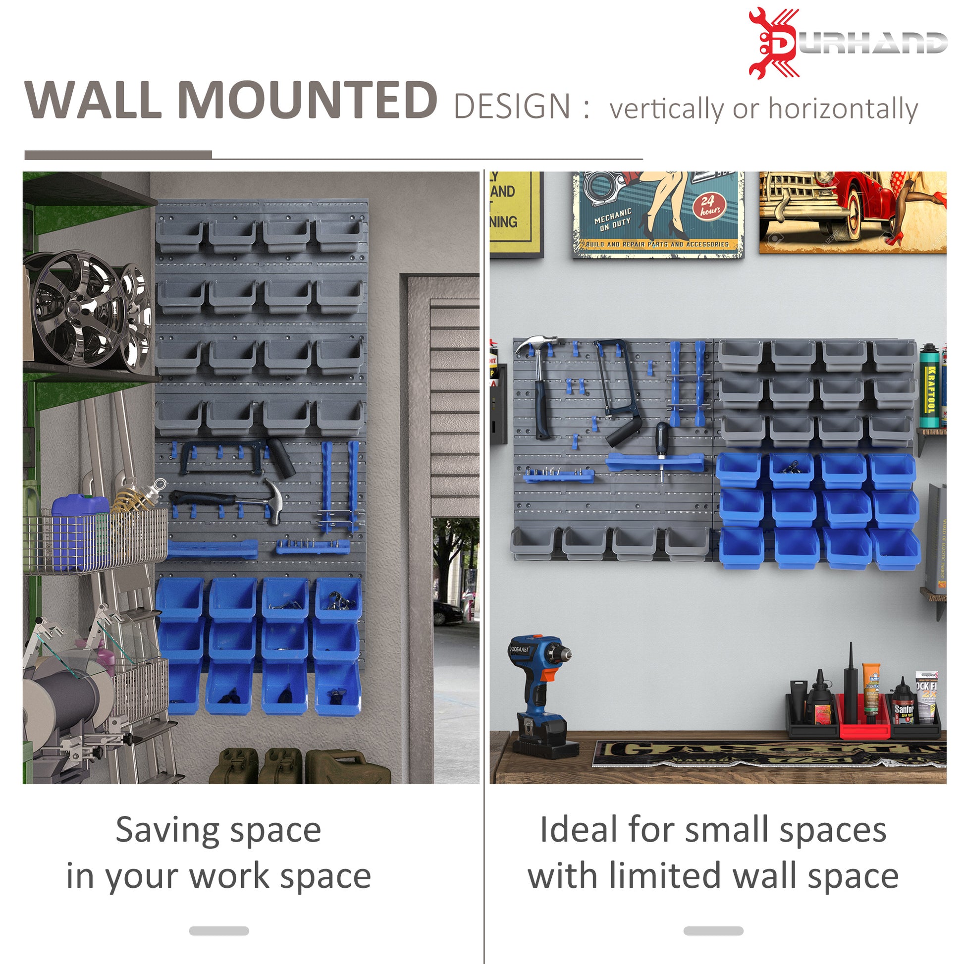 44PC Wall Mounted Storage Bins Parts Rack Kit with 2 Colour Parts, Hardware Screw Tool Organizer with Storage Bins, Pegboard and Hooks, Garage Plastic Organizer, Blue