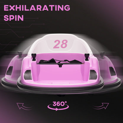 Qaba 12V Bumper Car for Toddlers, Ride On Car with 360 Degree Remote Control, Lights Music Horn, for 1.5-5 Years, Pink