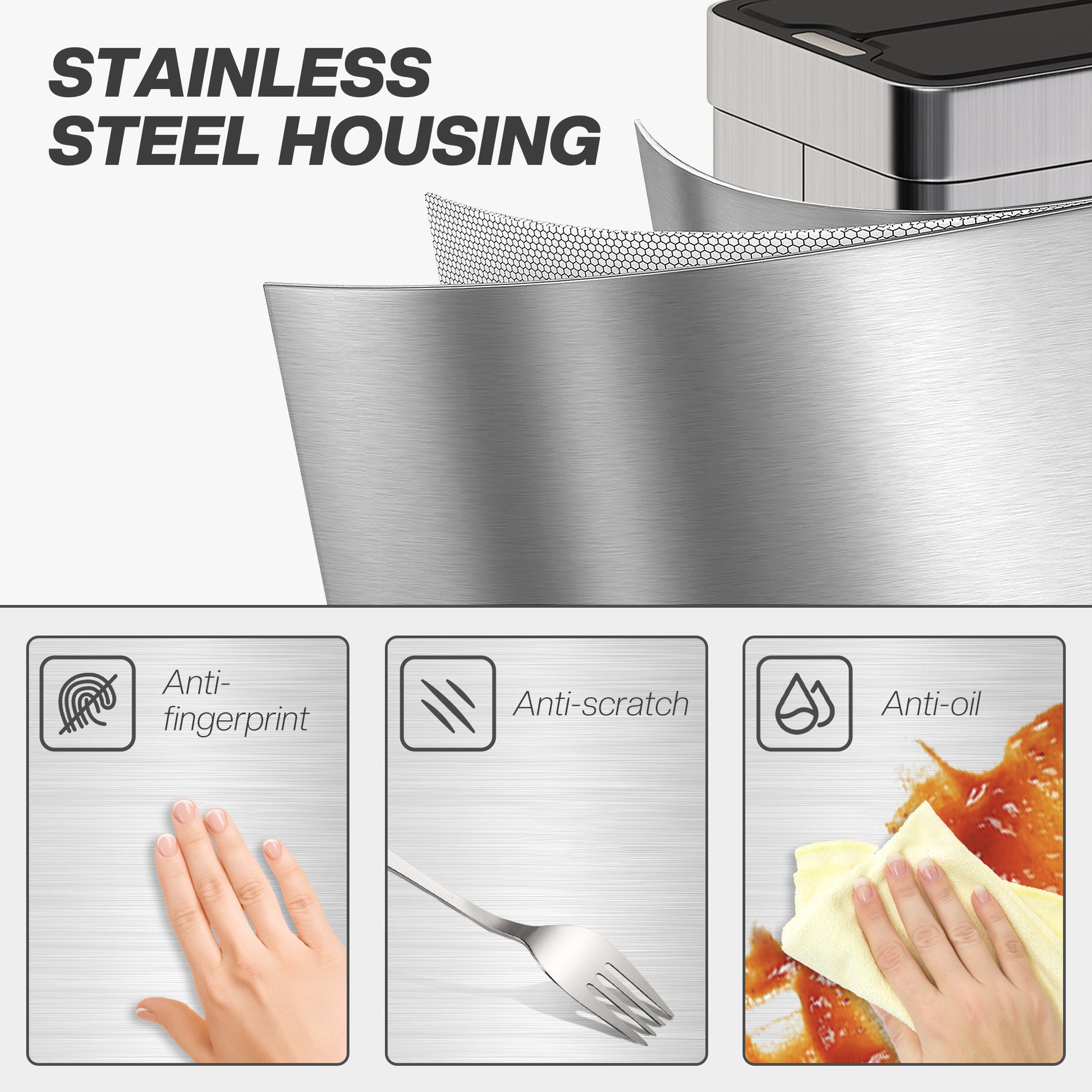 14.5 Gallon Sensor Can, Automatic Garbage Can with Soft-Close Butterfly Lid, Fingerprint-Proof Stainless Steel, Silver
