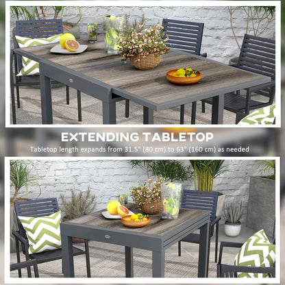 Extendable Dining Table, Rectangular Patio Outdoor Table with Aluminum Frame and Plastic Board Tabletop for Lawn, Beige
