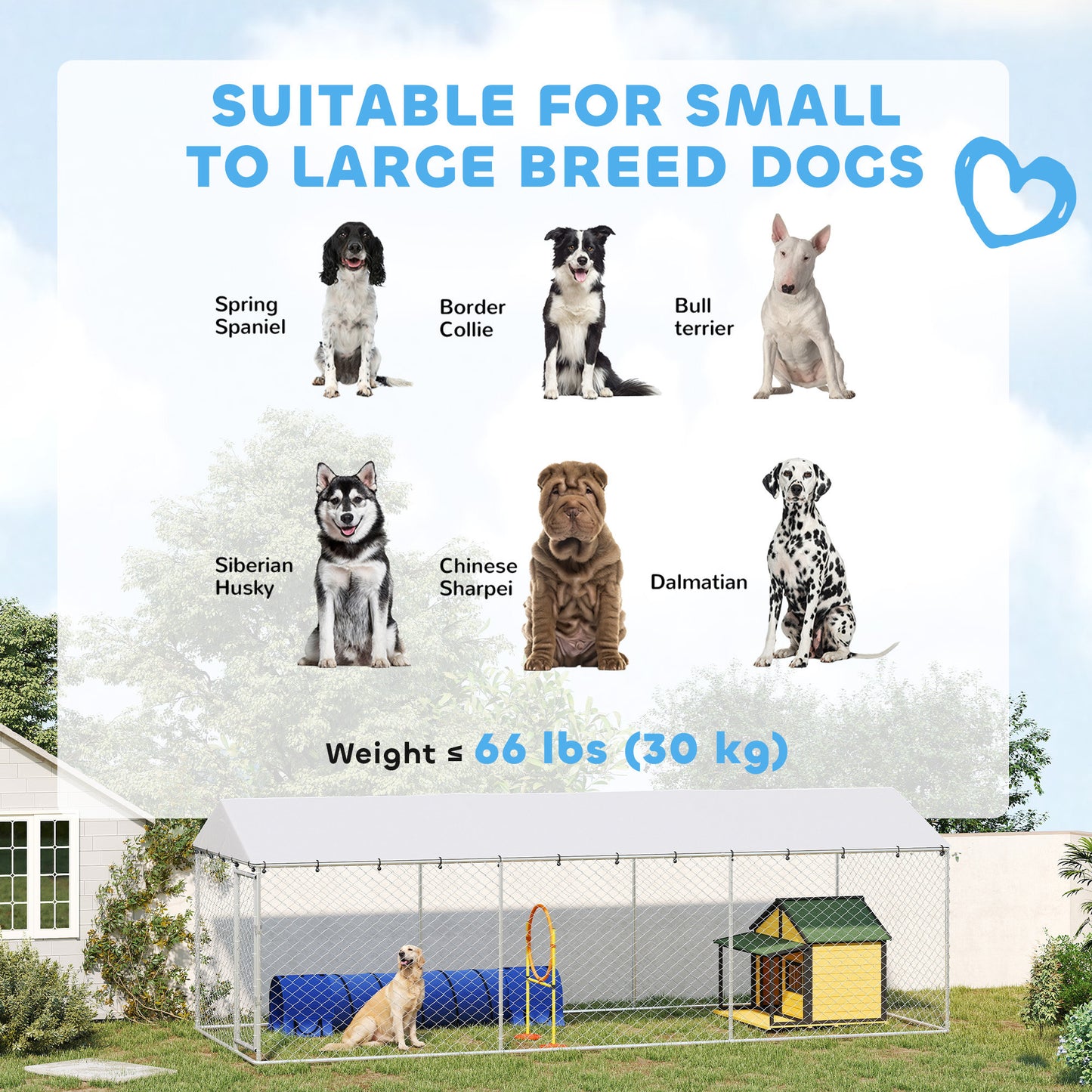 19.7' x 7.5' x 6.6' Dog Kennel Outdoor for Small Medium Large Dogs with Waterproof Cover, Silver