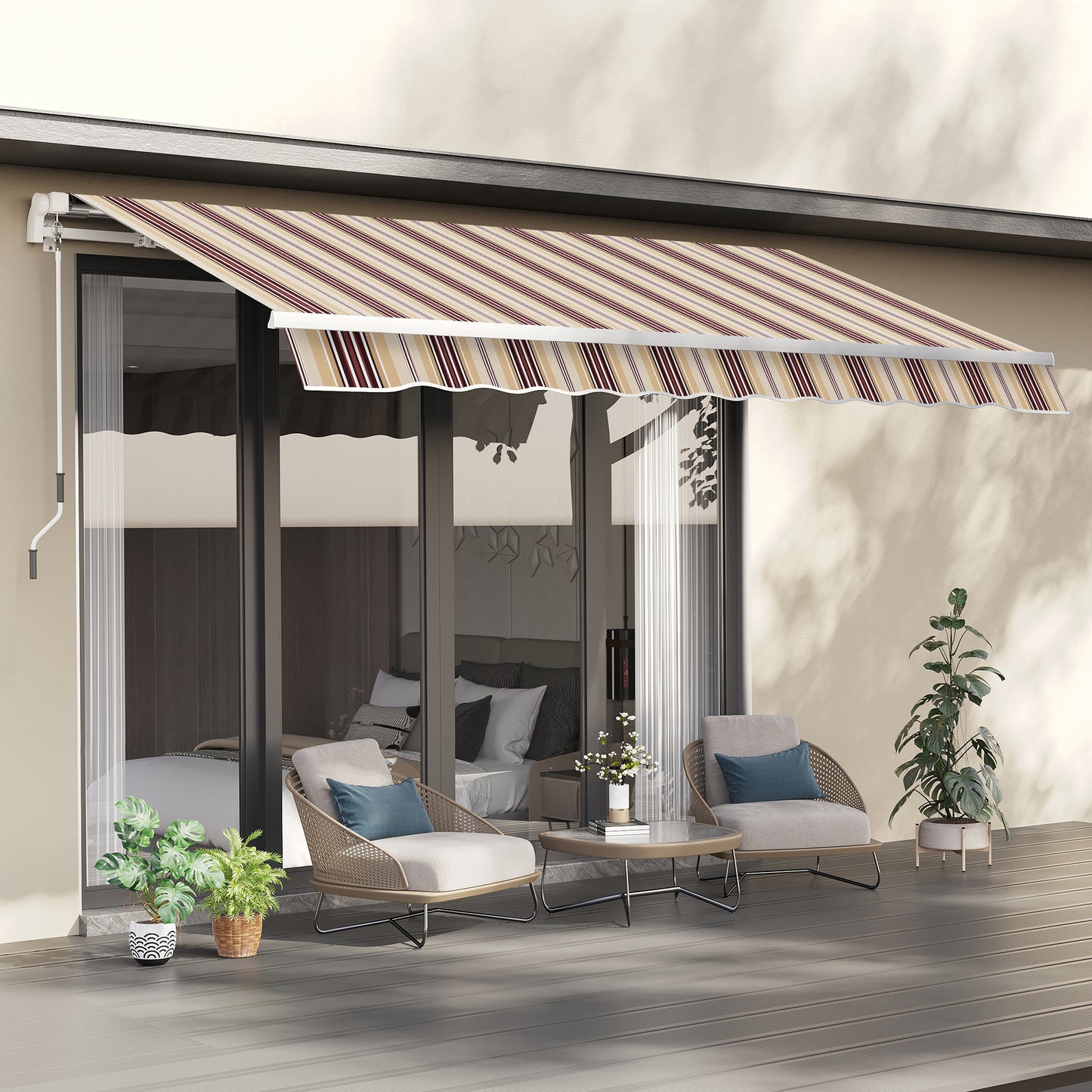10' x 8' Manual Retractable Awning, Sun Shade Shelter Canopy, with Aluminum Frame and UV Protection for Patio Deck Yard Window Door, Red Stripe