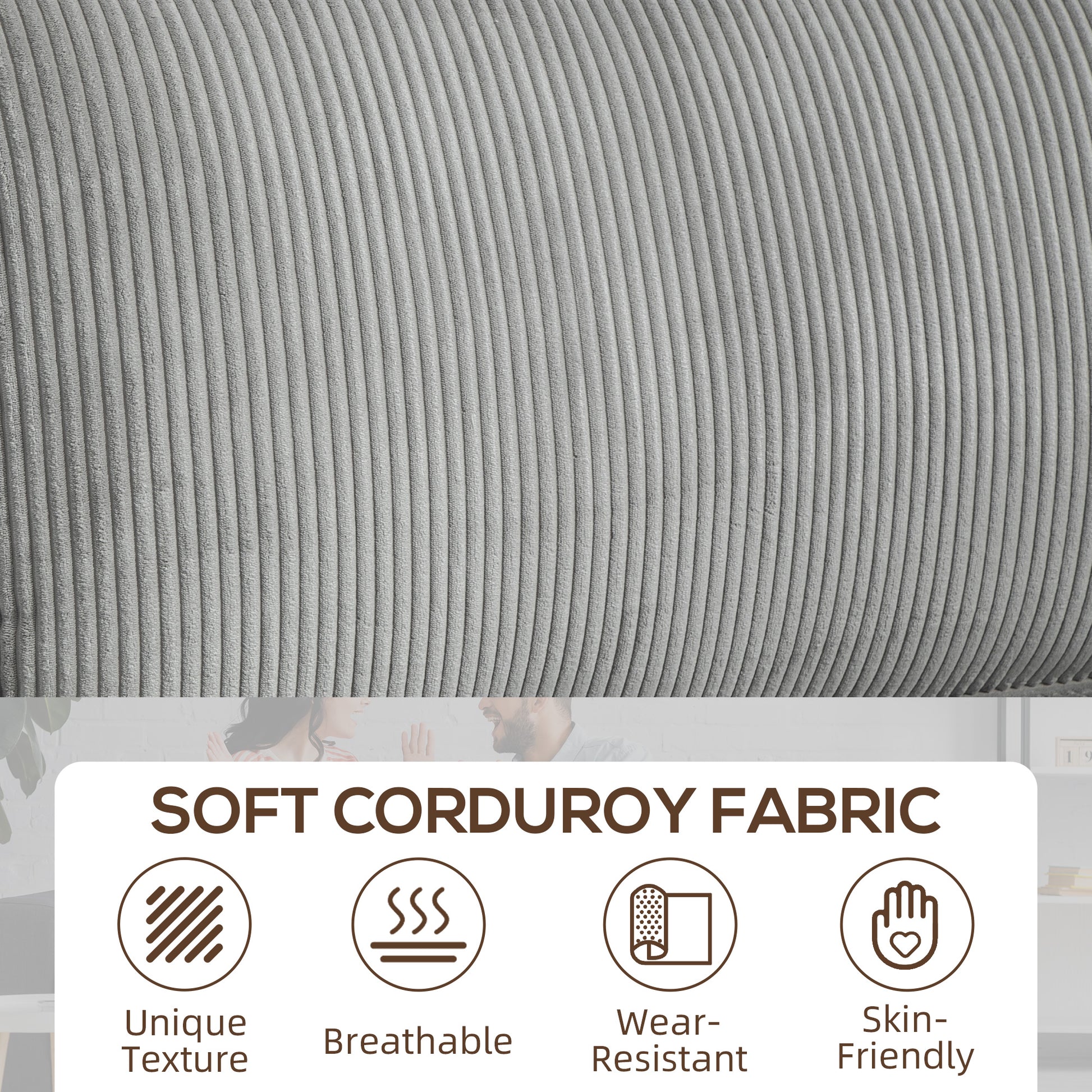 Three Seater Sofa, Fabric 3 Seater Couch with Spring Cushion and Cup Holders for Living Room, Bedroom, Light Grey