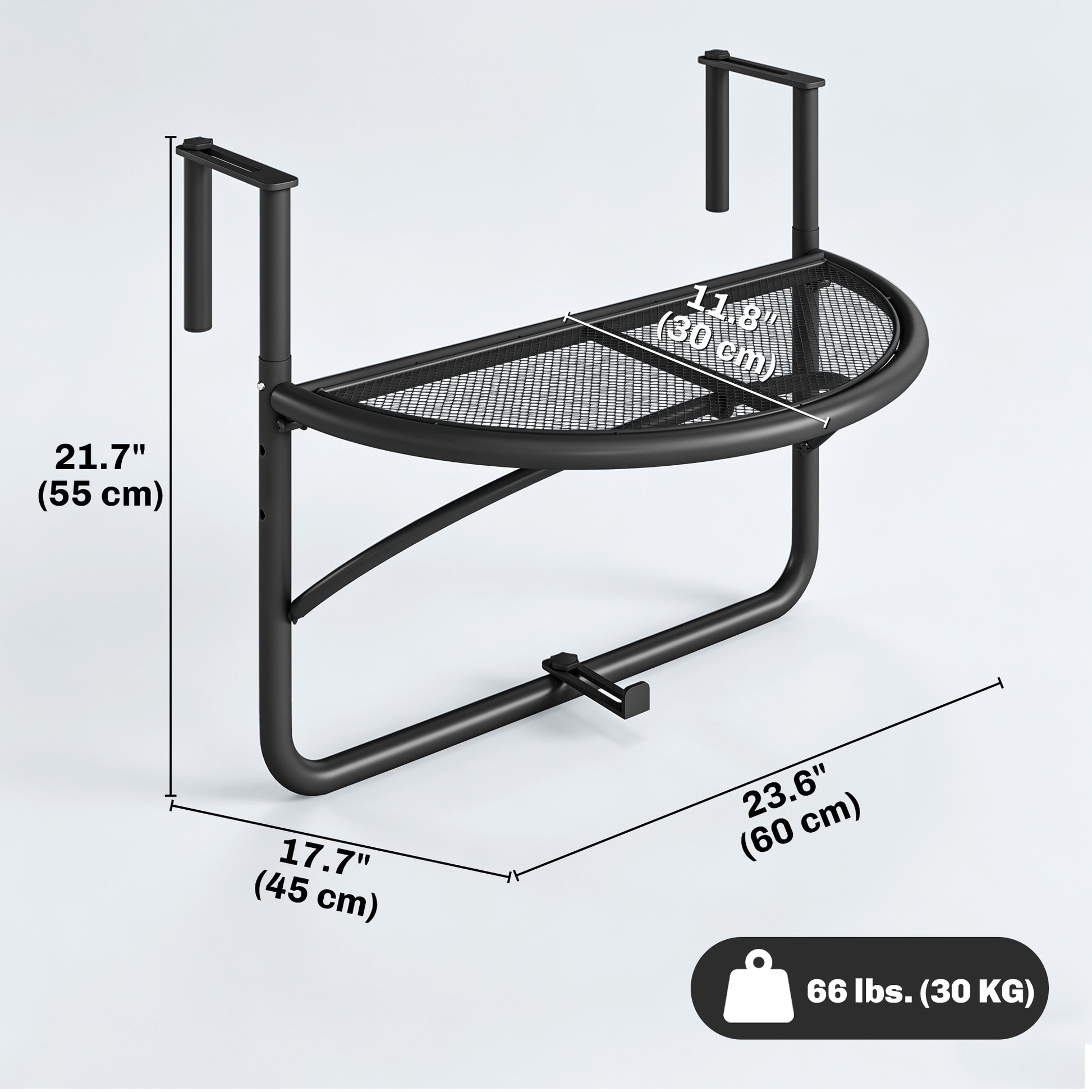 Adjustable Balcony Hanging Rail Table Metal Mounting Mini Wall Desk Storage Rack Outdoor Flower Stand, Black