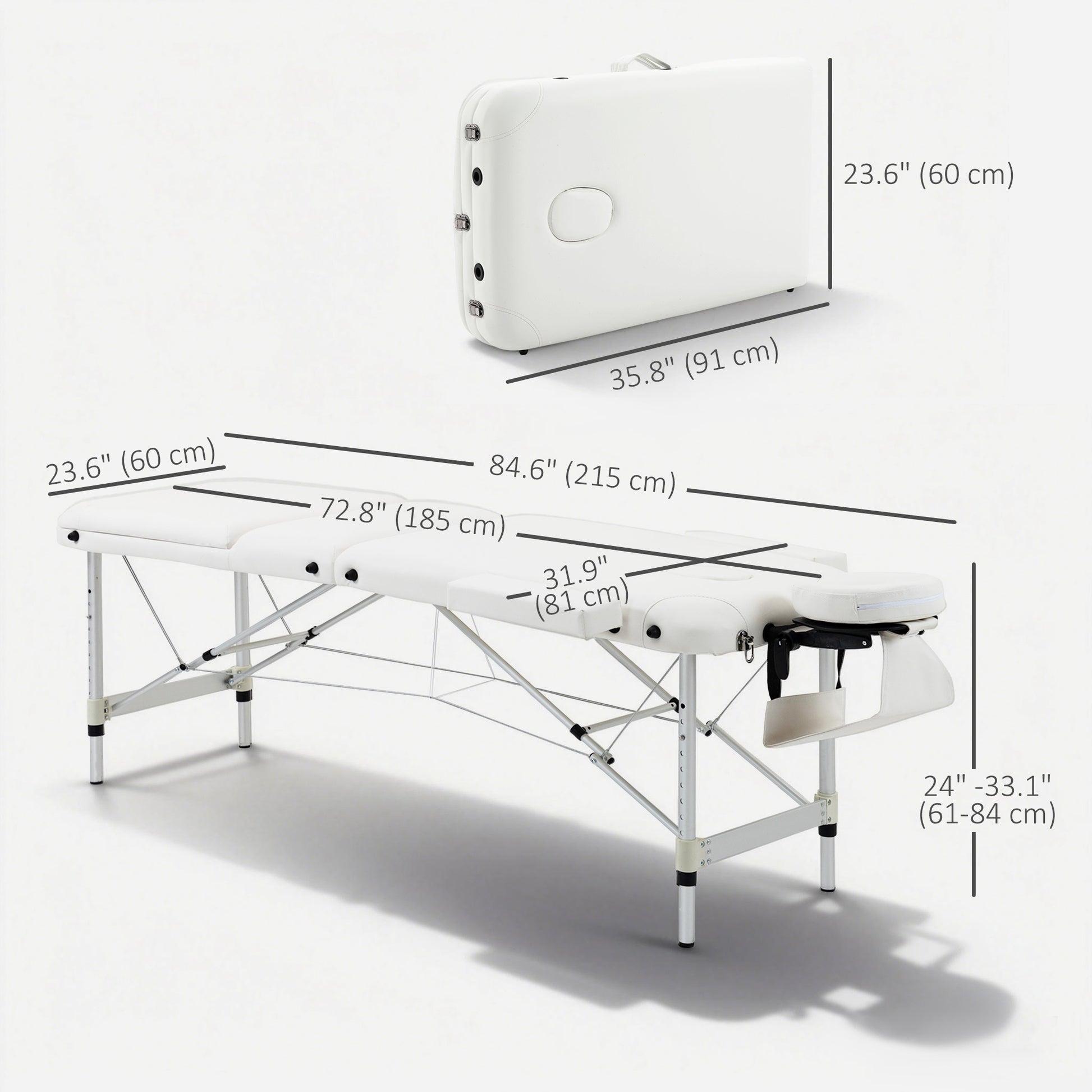 85" 3 Section Foldable Massage Table Professional Salon Spa Facial Couch Bed (White)