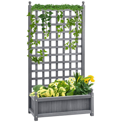 Raised Garden Bed with Trellis for Climbing Vines, 25.2" x 11" x 47.2" Wood Planter Box for Garden, Free Standing Flower Bed, Indoor Outdoor Display Rack, Grey