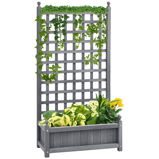 Raised Garden Bed with Trellis for Climbing Vines, 25.2" x 11" x 47.2" Wood Planter Box for Garden, Free Standing Flower Bed, Indoor Outdoor Display Rack, Grey