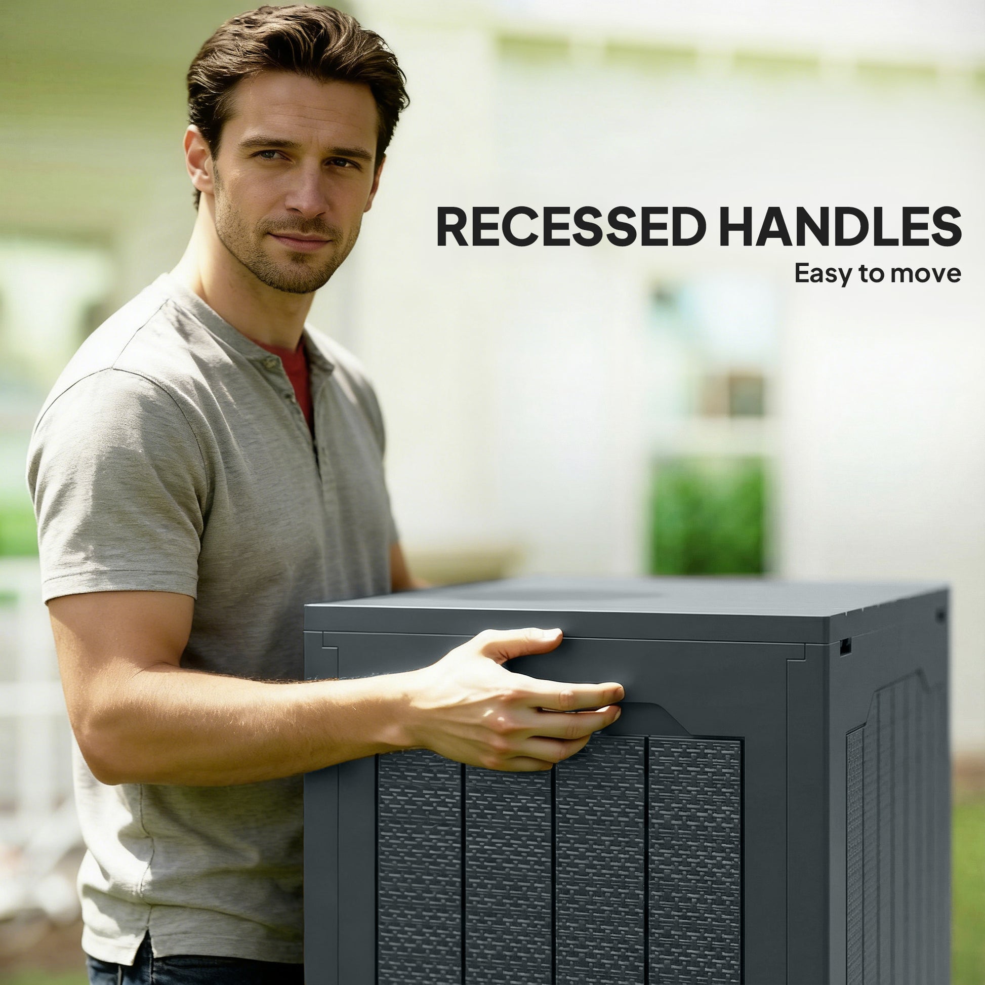 28 Gallon Deck Box, Resin Outdoor Storage Box with Handles, Waterproof and UV Resistant Storage Container