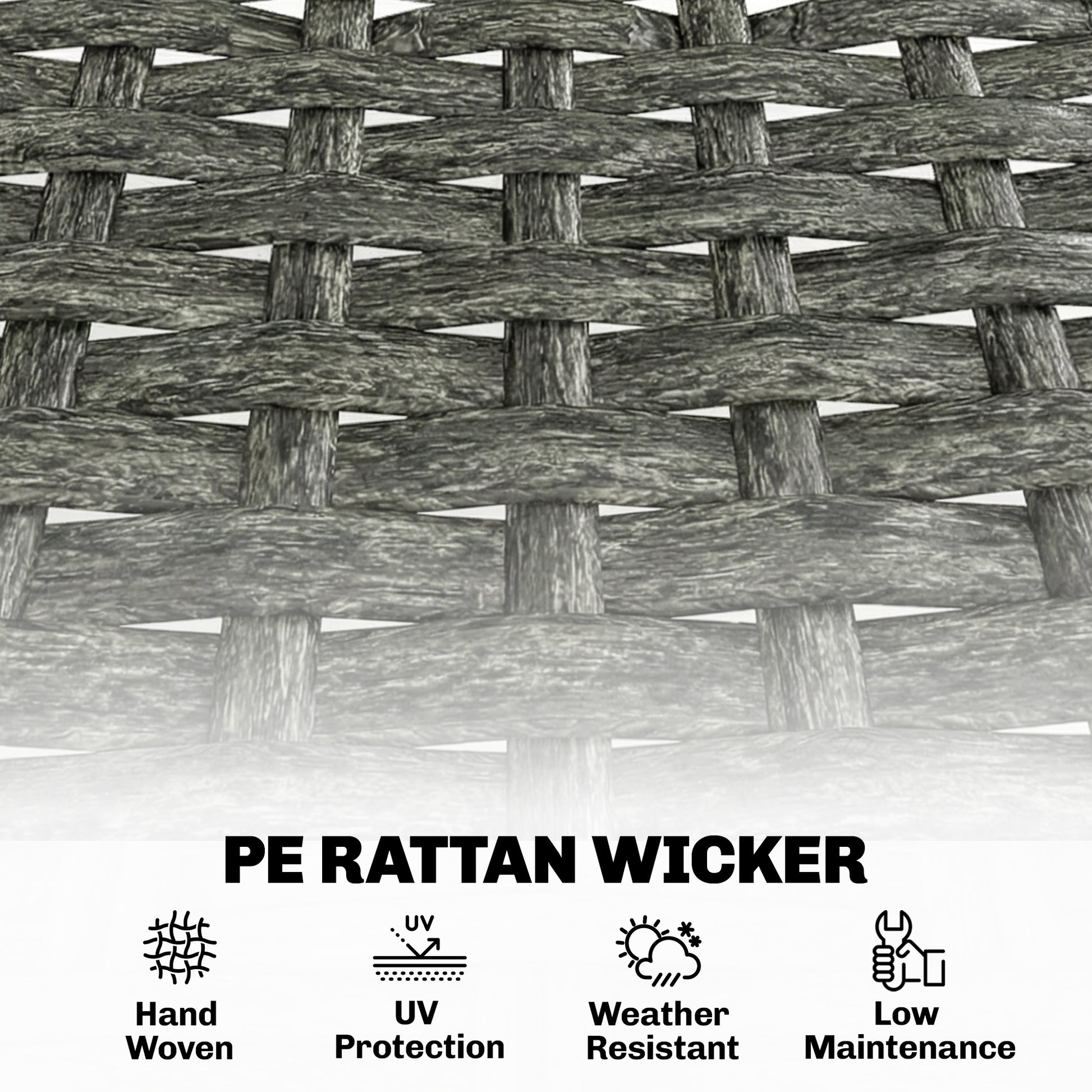 3 Piece Wicker Patio Furniture Set, Outdoor Bistro Set with Steel Table, Rattan Outdoor Conversation Furniture, Grey