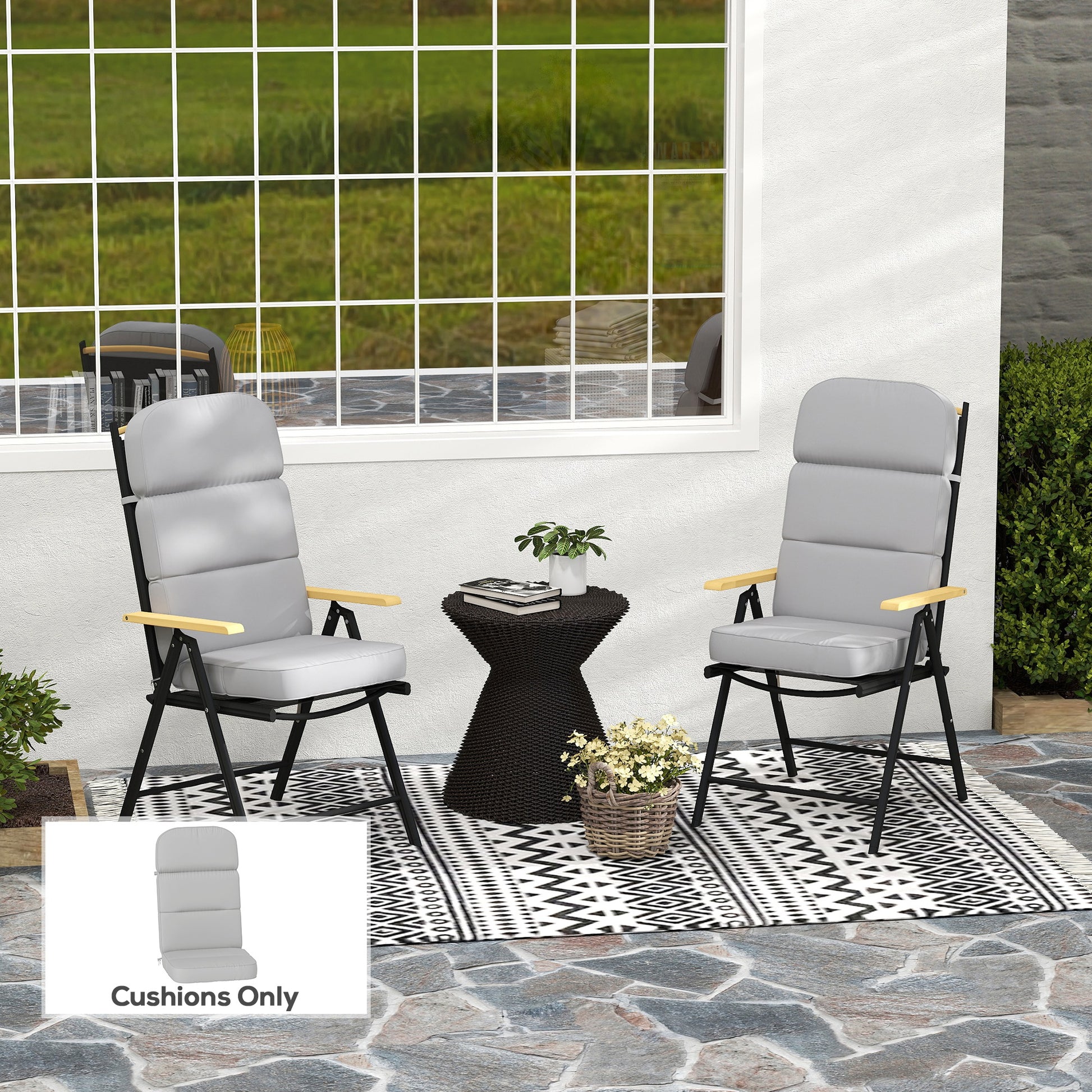 Outdoor Seat Cushion with Back, Outdoor Chair Cushion with Ties and Adjustable Strap, UPF 20+Non-Slip Patio Cushion Replacement for Outdoor Chair, Light Grey