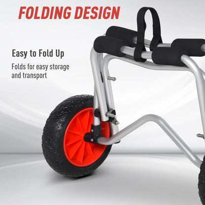 Soozier Foldable Kayak Cart, Aluminum Boat Canoe Carrier Tote Dolly Trolley Transport Trailer NO-Flat Wheel Silver