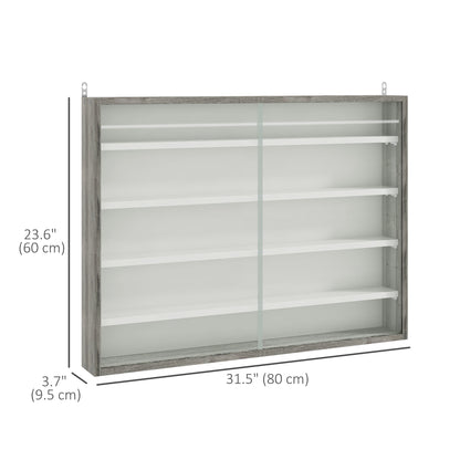 5-Tier Display Cabinet, Shot Glass Display Case, Glass Curio Cabinet with 2 Glass Doors and 4 Adjustable Shelves, White