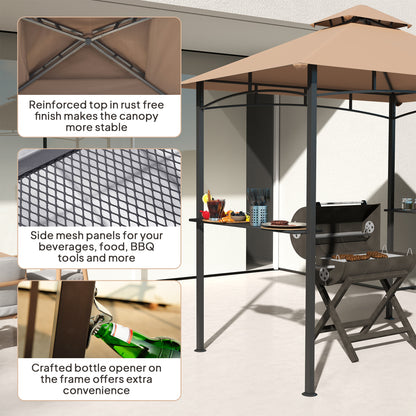 8' x 5' BBQ Grill Gazebo Tent with Double Tiered Canopy for Outdoor Sun Shade, Khaki
