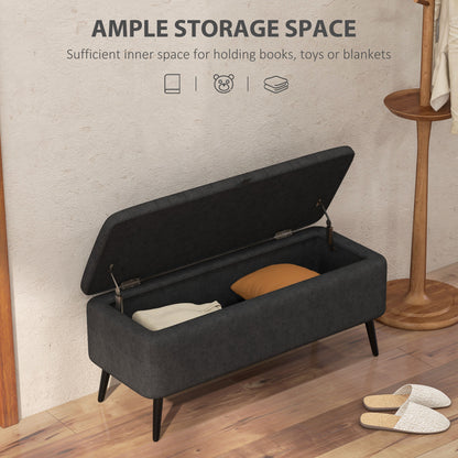 40" Ottoman with Storage, Linen Upholstered Storage Ottoman Bench with Steel Legs for Living Room, Bedroom Black