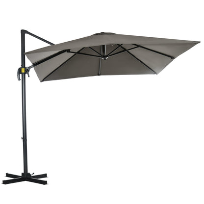 8' x 8' Square Patio Hanging Offset Umbrella with 360° Rotation, Aluminum Outdoor Cantilever Market Parasol, Light Grey