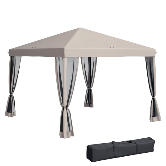 10' x 10' Pop Up Canopy Tent Gazebo, Foldable Canopy Tent with Zipper Mesh Sidewalls and Carry Bag, Easy Setup Screen Shelter for Backyard Patio Outdoor, Beige