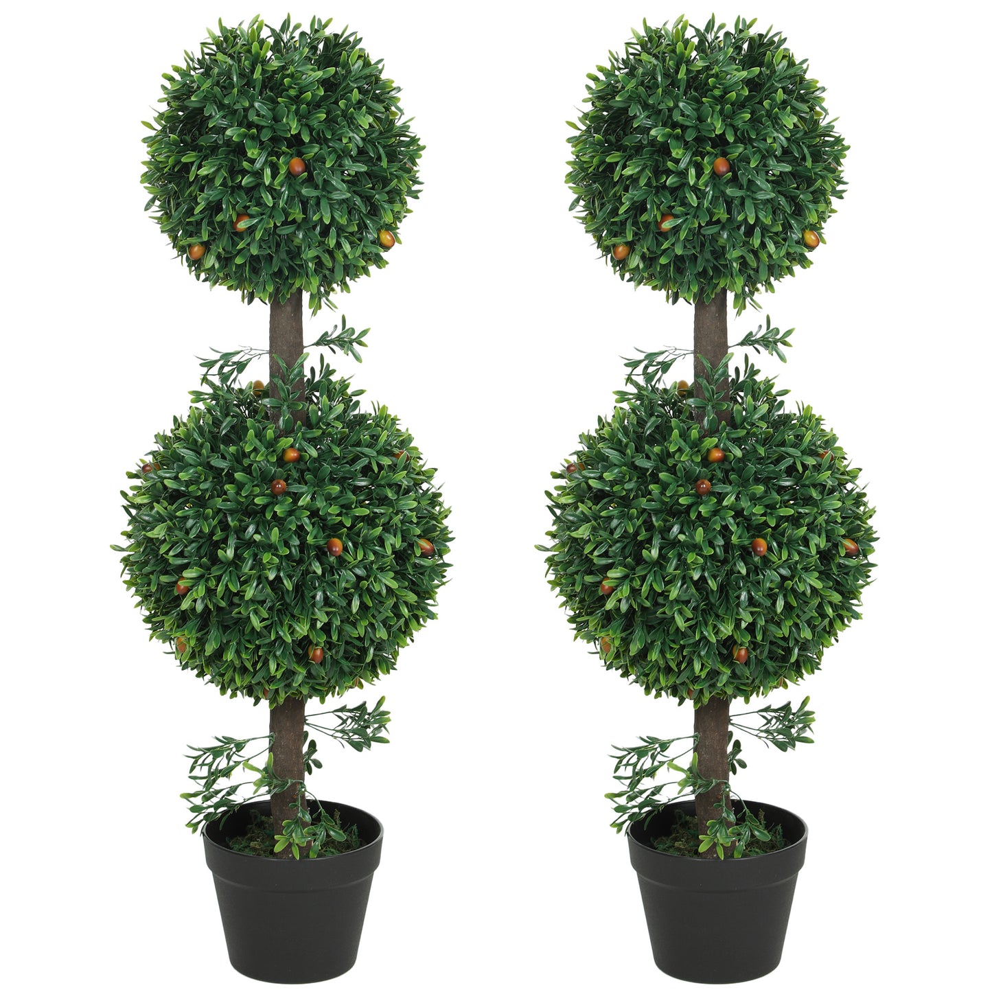 3FT Artificial Boxwood Topiary Tree Set of 2, Faux Two Ball Topiary Tree in Pot for Indoor Outdoor Decor, Green