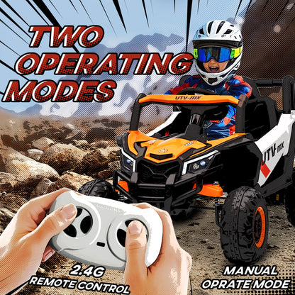 Qaba 12V Kids Ride On Car with Remote Control, Battery Powered Electric UTV with Spring Suspension for Aged 3-5 Years, Orange