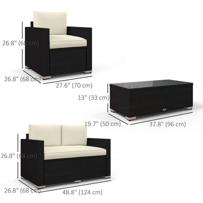 Outdoor Furniture with Table, Wicker Furniture with Loveseat and 2 Chair for Garden, Poolside, Cream