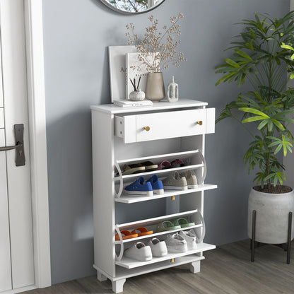 Slim Shoe Storage with 2 Flip Drawers and Adjustable Shelves Shoe Cabinet Organizer for 8 Pair, White