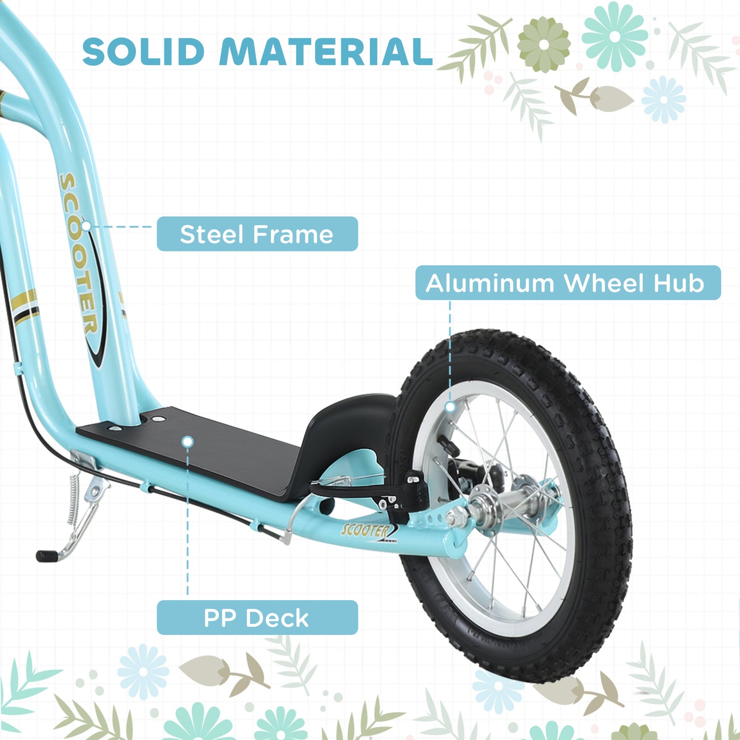 Aosom Dual Brakes Kick Scooter 12-Inch Inflatable Front Wheel Ride On Toy for Age 5+, Blue