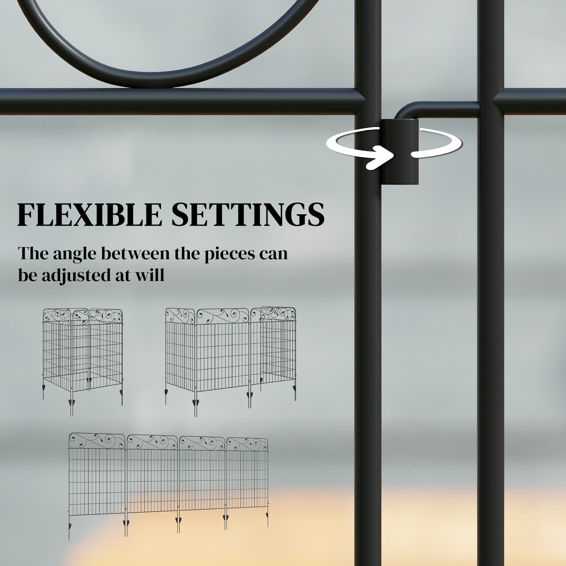 Outdoor Metal Garden Fence Panels, Border Edging for Yard, Patio, 4 Pack, Square Vines