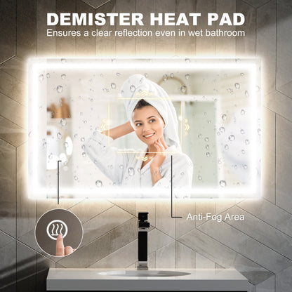 39" x 24" Bathroom Mirror with LED Lights, Wall Mounted Vanity Mirror with Anti-Fog Pad and Touch Button, Clear