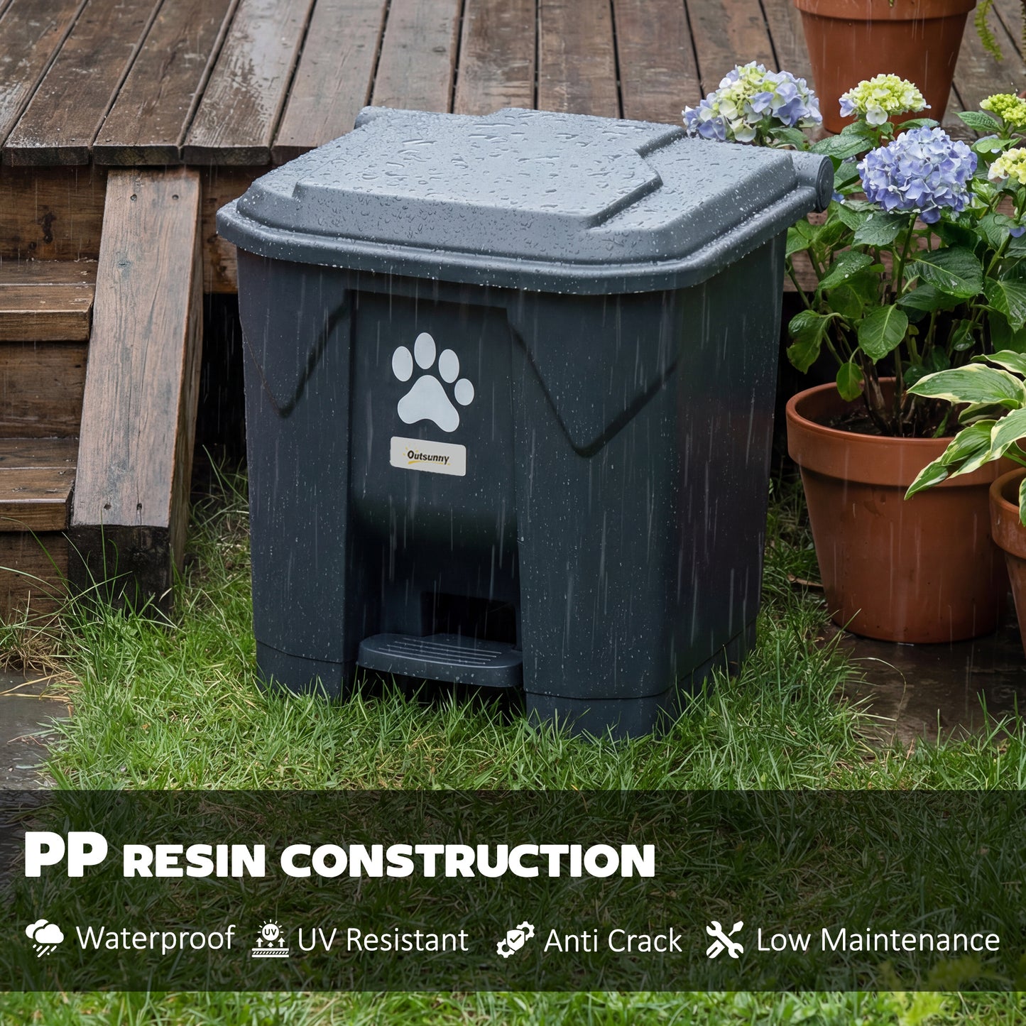 Dog Poop Outdoor Garbage Bin, 8 Gal Pet Waste Garbage Can with Lid and Pedal, Waterproof Plastic Trash Can, Dark Grey