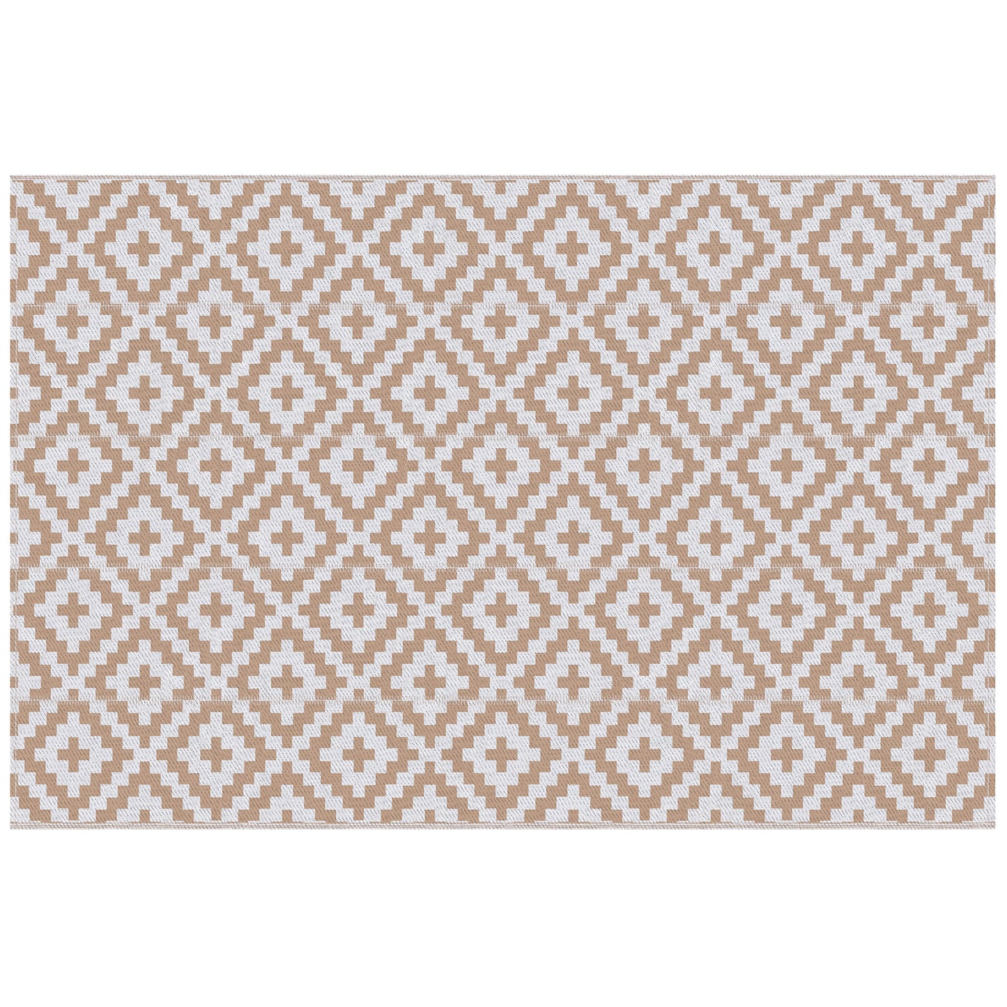 Reversible Outdoor RV Rug, Patio Floor Mat, 6' x 9' Plastic Straw Rug for Backyard, Deck, Beach, Camping, Coffee & White