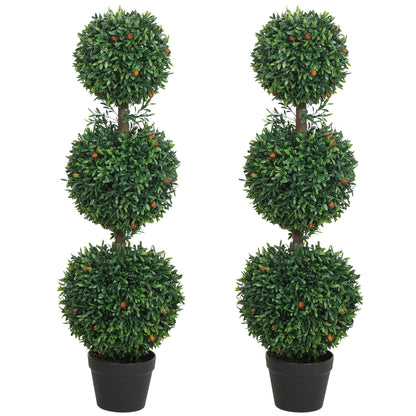 3.3FT Artificial Boxwood Topiary Tree Set of 2, Faux Three Ball Topiary Tree in Pot for Indoor Outdoor Decor, Green