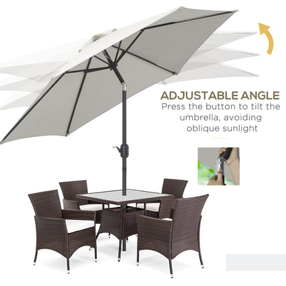 8.5' Round Aluminum Patio Umbrella 6 Ribs Market Sunshade Tilt Canopy w/ Crank Handle Garden Parasol White