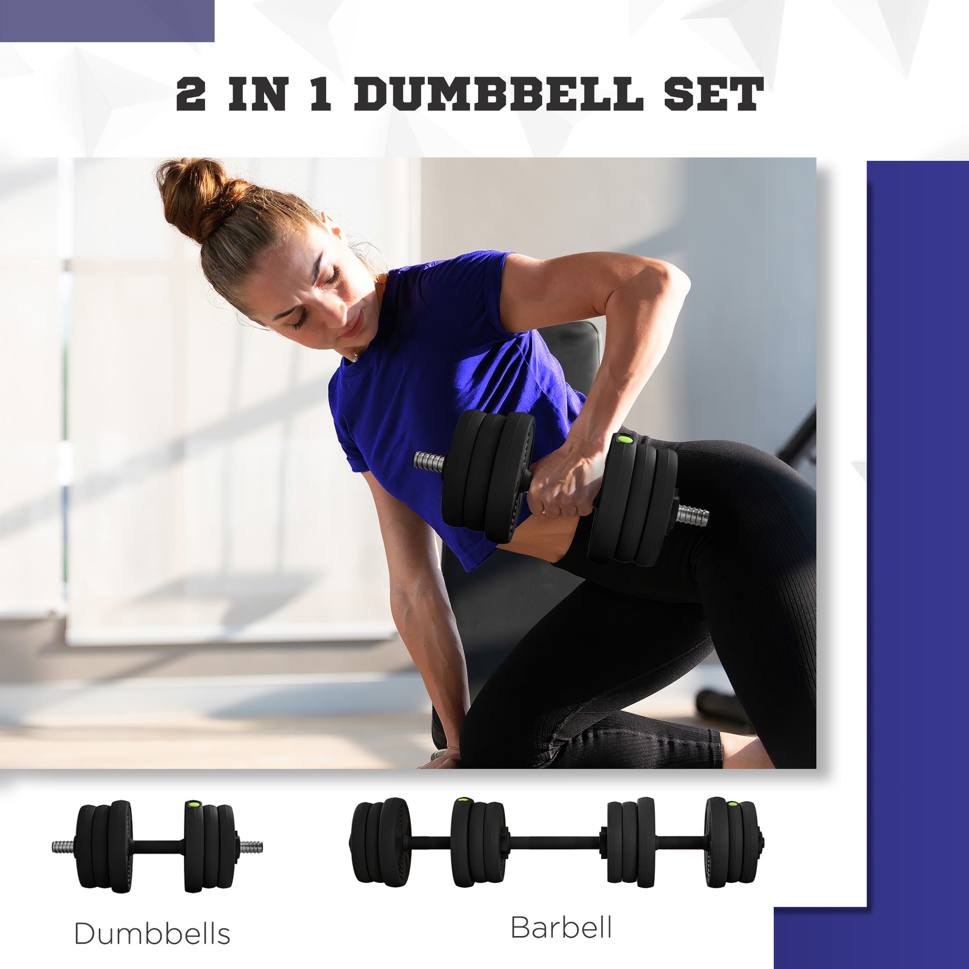 Soozier 44LBS 2-in-1 Adjustable Barbell & Dumbbells Set, Weights Set with Non-slip Handles for Men and Women Home Gym Training