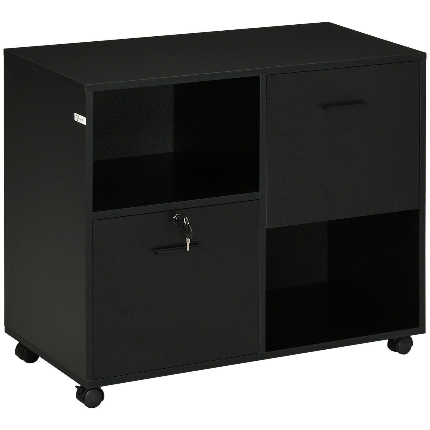 Mobile Printer Stand, Lateral File Cabinet with Lock, Filing Cabinet with Hanging Bars for Letter, A4 Size, Black