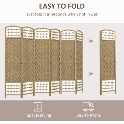 6 Panel Folding Room Divider, Portable Privacy Screen, Wave Fiber Room Partition for Home Office, Natural