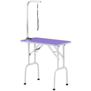Foldable Pet Grooming Table for Dogs Cats with Adjustable Arm, Non-slip Surface, Purple