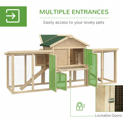 Wooden Chicken Coop, Outdoor Backyard Garden Large Rabbit Hutch with Nesting Box, Run, Ramp, Drawer