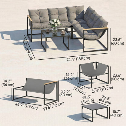4 Piece Patio Furniture Set with Thick Cushions and Coffee Table, Patio Conversation Set for Porch, Balcony, Deck, Grey