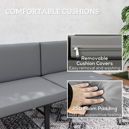 3-in-1 3-Seater Outdoor Sofa, Lounge Chair with 5-Position Adjustable Back, Patio Loveseat with Folding Table, Grey