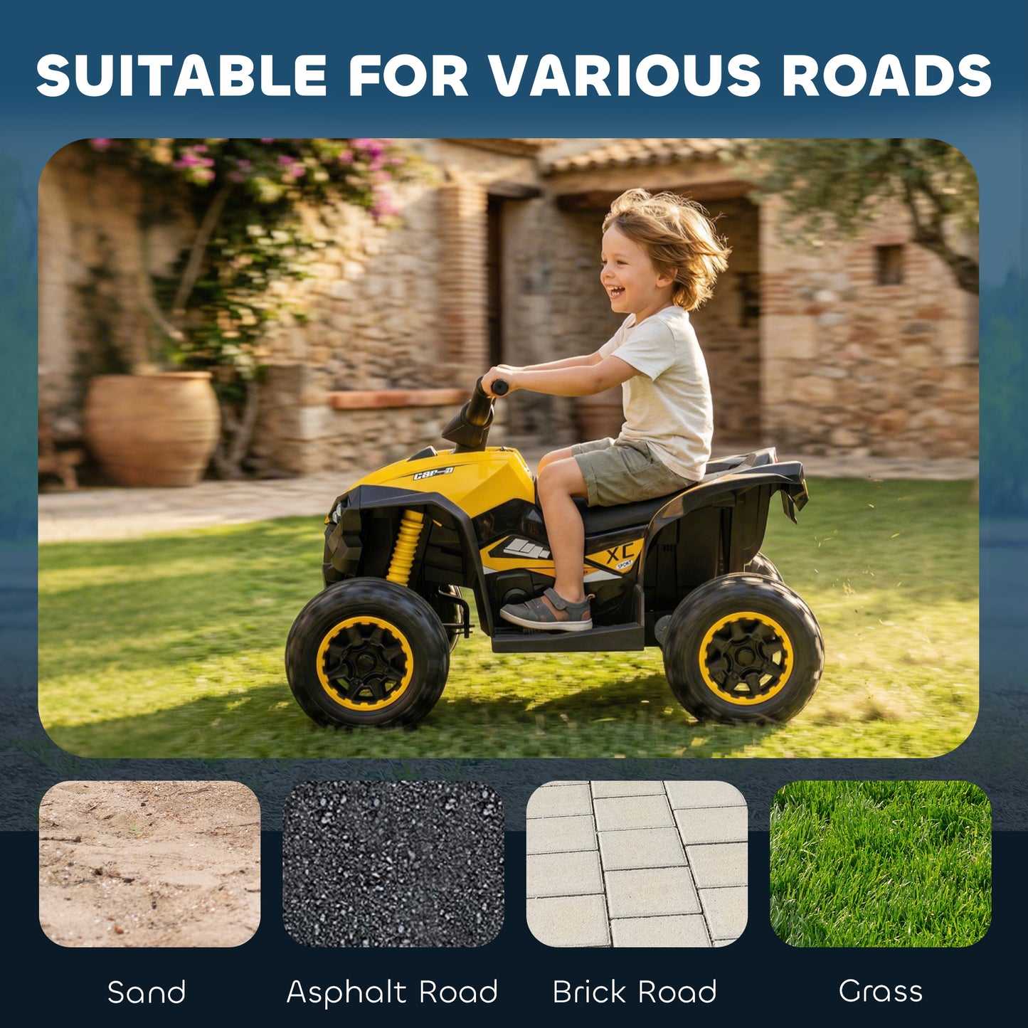 Aosom Kids 4 Wheeler Quad with Music, Headlights, High & Low Speed, Kids ATV for 3-5 Years Old Boys & Girl, Yellow