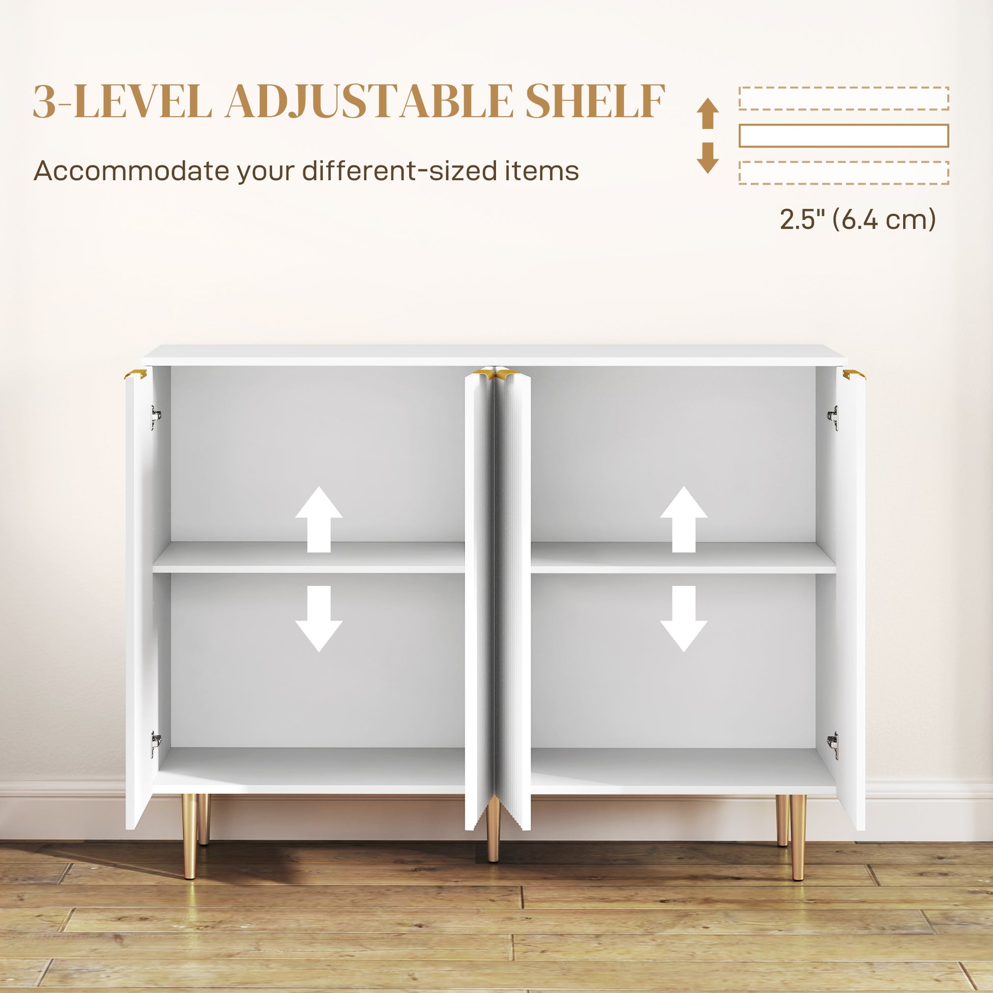 Modern Kitchen Storage Cabinet, Sideboard Buffet Cabinet with Adjustable Shelves for Kitchen Hallway, White