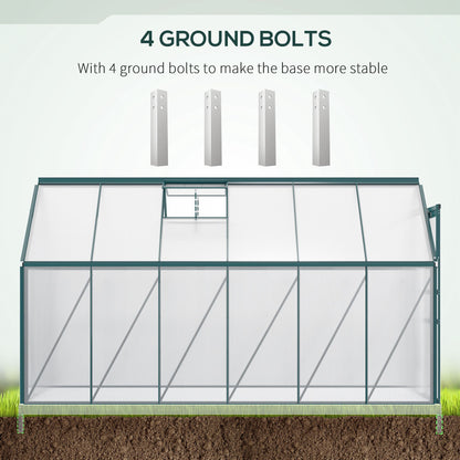 6' x 12' x 6.5' Polycarbonate Greenhouse, Walk-in Green House with Adjustable Roof Vent Galvanized Base Sliding Door Rain Gutter for Outdoor Garden Backyard, Green